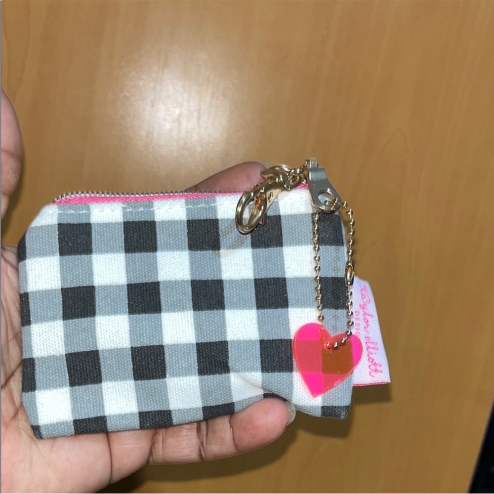 Checkered Coin Purse with Heart Charm